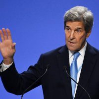 U.S. climate envoy John Kerry gestures as he speaks during a joint China and US statement on a declaration enhancing climate action, at the COP26 climate conference in Glasgow, Britain November 10, 2021. Jeff J Mitchell/Pool via REUTERS