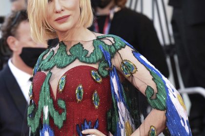 Actress Cate Blanchett walks along the red carpet during the closing ceremonies for the 77th Venice International Film Festival on Saturday, Sept. 12, 2020. (Piergiorgio Pirrone/LaPresse via AP)