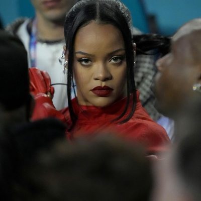 Rihanna prepares to perform before the halftime show at the NFL Super Bowl 57 football game between the Kansas City Chiefs and the Philadelphia Eagles, Sunday, Feb. 12, 2023, in Glendale, Ariz. (AP Photo/Seth Wenig)