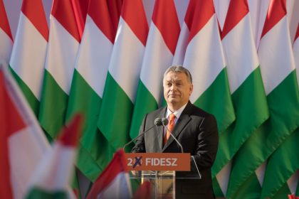 180406 -- SZEKESFEHERVAR HUNGARY, April 6, 2018 -- Hungarian Prime Minister Viktor Orban delivers a speech at the last rally of the Fidesz party ahead of the general elections in Szekesfehervar, central Hungary, on April 6, 2018. Hungarian political parties held their last rallies on Friday, ahead of Sunday s general elections, where the Prime Minister Viktor Orban, who is seeking a third consecutive term, is considered the absolute favorite.  HUNGARY-SZEKESFEHERVAR-GENERAL ELECTIONS-VIKTOR ORBAN-CAMPAIGN-RALLY AttilaxVolgyi PUBLICATIONxNOTxINxCHN