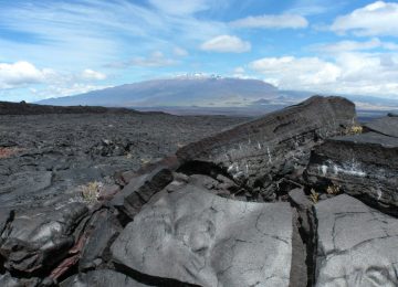 E64T37 Mauna Kea, Hawaii, from the slopes of Mauna Loa with lava in foreground