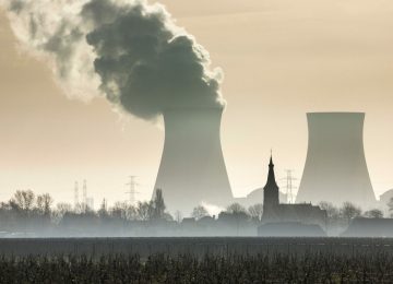FCDEN4 Netherlands, Nieuw Namen, Westerschelde river. Background nuclear power plant DOEL in port of Antwerp ( Belgium)