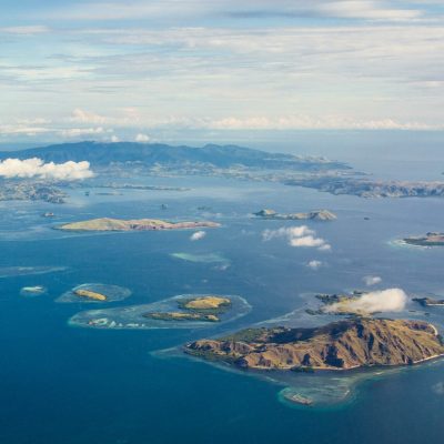 aerial photo of islands in komodo national park