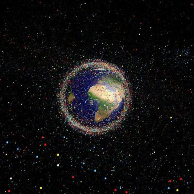 This image may not be used to state or imply ESA endorsement of any company or product  
Space junk orbiting the Earth, illustration. Such debris ranges from the remains of failed launches to defunct satellites and even unsecured tools that drifted away from an orbiting spacecraft. If it is in a stable orbit, the debris will be a constant hazard to spacecraft and satellites. Even a small object can cause a great deal of damage at the high speeds of Earth orbits. The launch of more and more satellites has led to near-Earth space becoming increasingly crowded. Each impact spreads more junk into a growing shell of debris surrounding the Earth.,Image: 412297557, License: Rights-managed, Restrictions: , Model Release: no