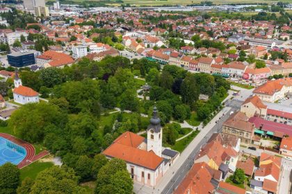Aerial view of Centre of Koprivnica town in Croatia