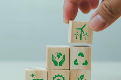 Hand put wooden cubes with ESG Environmental Social Governance symbol on table copy space.Business concepts.,Image: 705836918, License: Royalty-free, Restrictions: , Model Release: no
