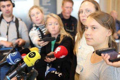 The Swedish climate activist Greta Thunberg speaks during a newsconference after a court appearance in Malmoe, Sweden on Monday, July 24, 2023. Thunberg was convicted and ordered to pay a fine. The charge, believed to be Thunberg's first, comes after the 20-year-old climate campaigner joined a six-day protest organised by the environmental group Take Back the Future at the city's oil terminal onJune 19.
Greta Thunberg court hearing, Malmo, Sweden - 24 Jul 2023,Image: 791547044, License: Rights-managed, Restrictions: *SWEDEN OUT*, Model Release: no