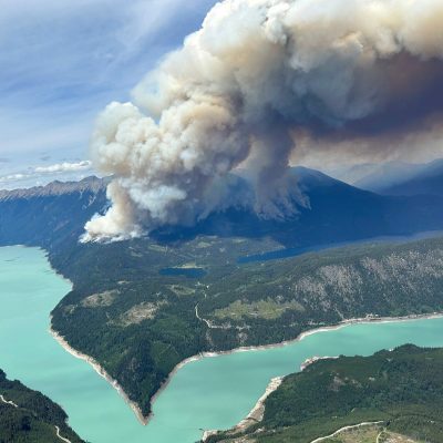BRITISH COLUMBIA, Aug. 20, 2023  -- This aerial photo taken on Aug. 1, 2023 shows wildfires near Downton Lake, in the south-central part of British Columbia, Canada. Canada's British Columbia government said Saturday it will implement a restriction on non-essential travel to areas affected by wildfires amid its state of emergency. The government has declared a provincial state of emergency as thousands evacuated from their homes.,Image: 798685808, License: Rights-managed, Restrictions: , Model Release: no