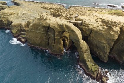 Aerial view of Elephant Trunk Rock.   Elephant Trunk Rock is a rock shaped like its name in the New Taipei City, Taiwan.,Image: 821003111, License: Royalty-free, Restrictions: , Model Release: no